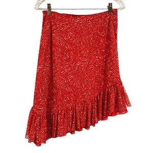 Betsey Johnson Black Label Red Asymmetrical ruffled skirt Medium